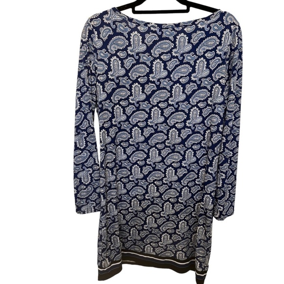 Michael Kors Blue Long Sleeve Paisley Shift Dress Size Large - Picture 2 of 5